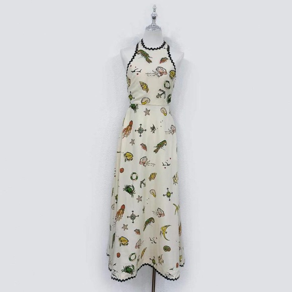 Alemais Dresses & Skirts - Alemais Cream Halter Maxi Dress with Multicolor Nautical Motif